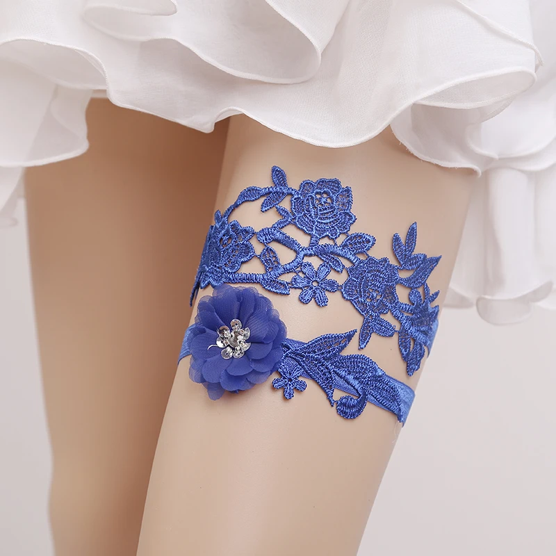 Подвязки высокого качества для невесты синие кружевные цветочные свадебные