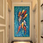 Большая Настенная картина, китайская абстрактная картина, пейзаж с девятью рыбами, картина маслом на холсте, постер для гостиной, современный декор