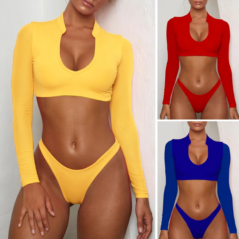 Bikinx Бразильское бикини с длинным рукавом высоким вырезом белый купальник