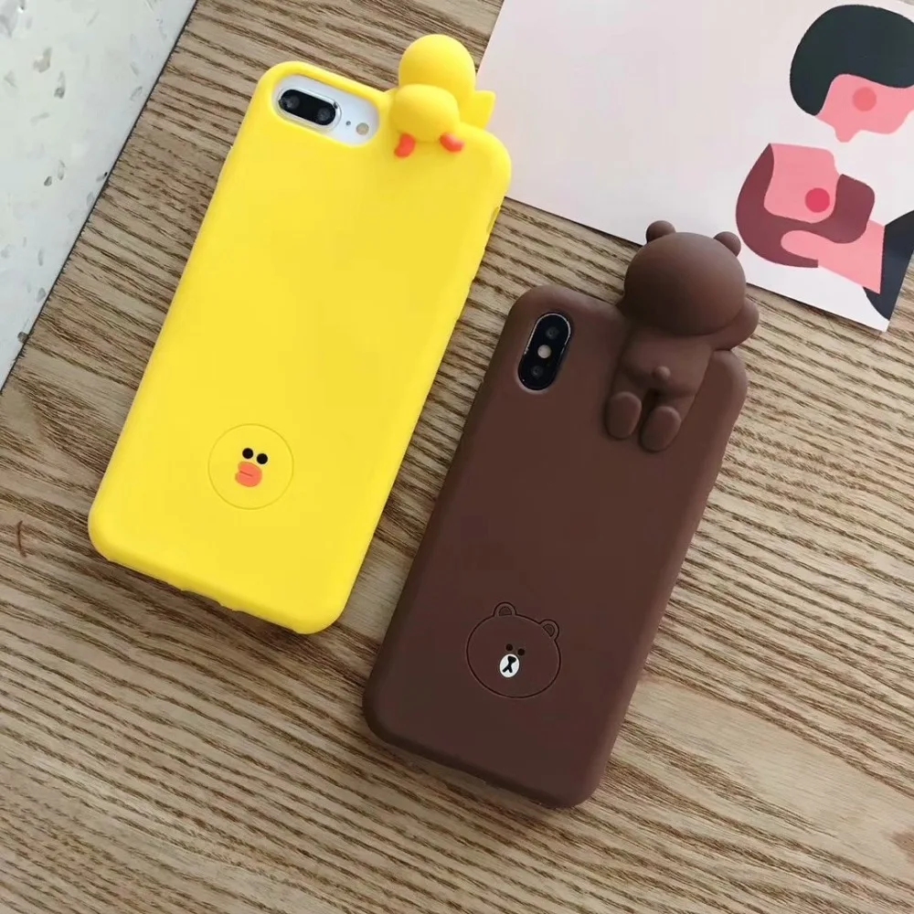 3D мультфильм коричневый Медведь Кролик курица Телефон чехол для iPhone X XS XSMax XR