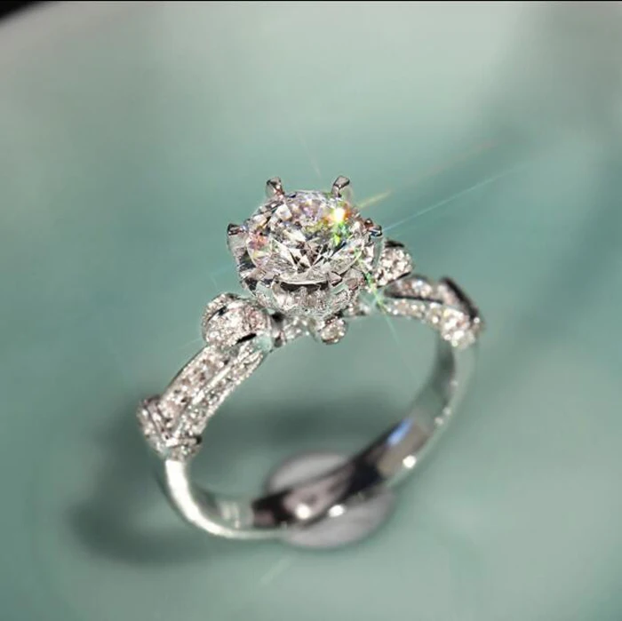 Женское кольцо из серебра 925 пробы с крупным круглым фианитом|sterling silver wedding ring|love