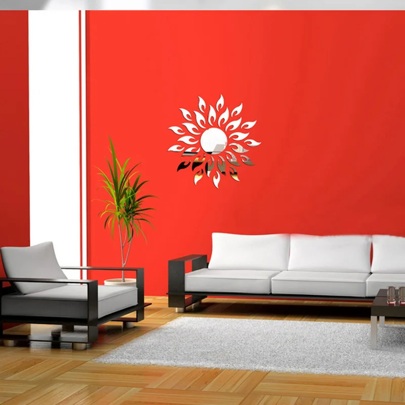 Креативный настенный стикер Sun Sunshine Fire Sunflower 3D зеркальный эффект художественная