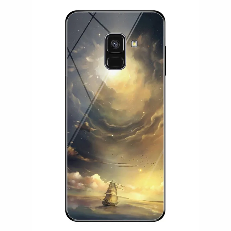 BLK-9 Звездное небо Футляр для телефона 5,6 дюйма для samsung Galaxy A5 A8 закаленное стекло чехол для samsung Galaxy A8 Plus 6,0" - Цвет: BLK-9