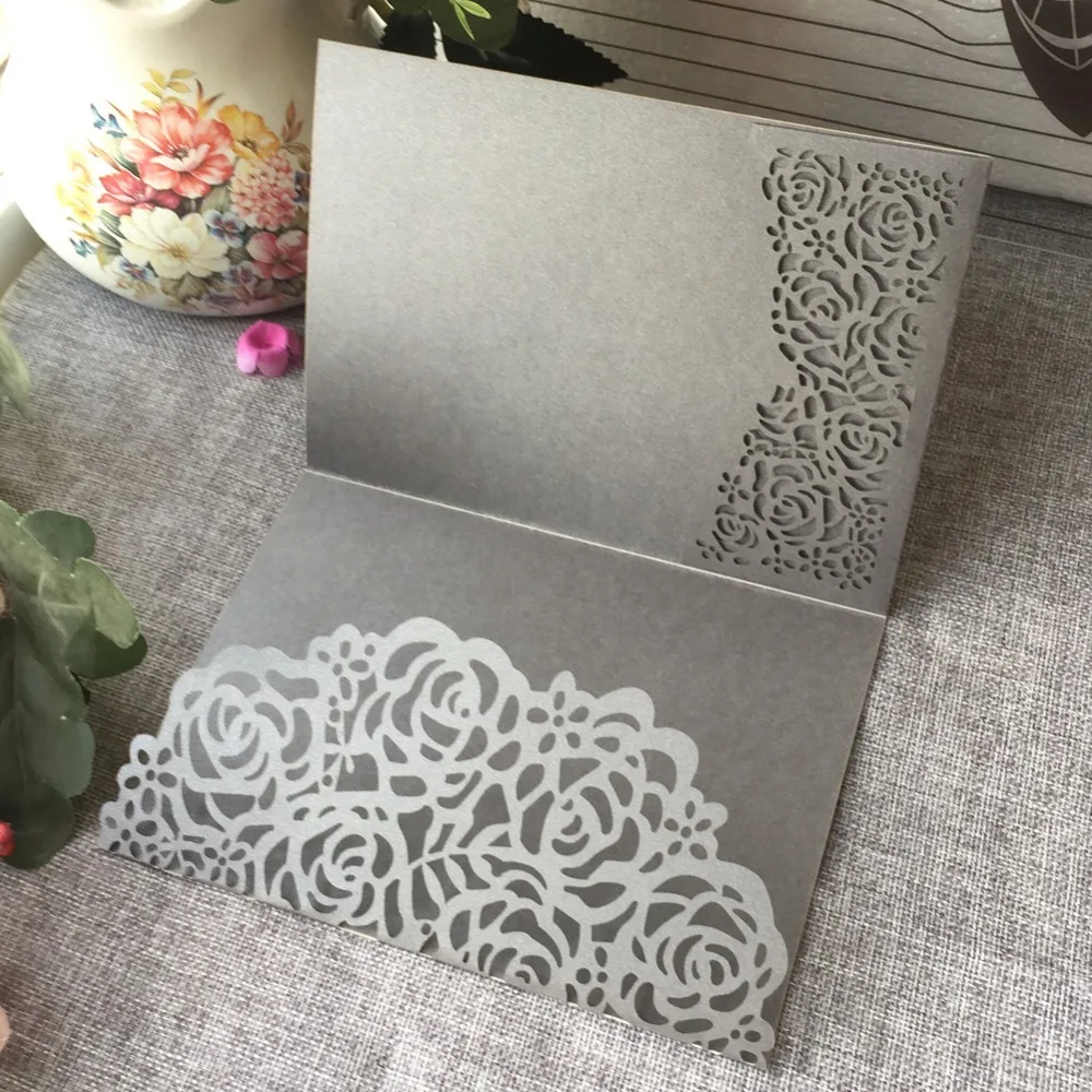 

30pcs/lot Elegant Chic Rose Lace Invitation Card For Wedding Engagement Invitations Greeting Blessing Valentine Day Anniversary