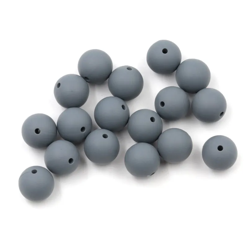 

JOJOCHEW 100pcs 9mm-19mm Gray Food Grade Silicone Baby Teething Beads Chewing Round Perles en silicone Necklace Handmade