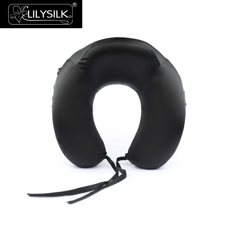 Black LilySilk Подушка с покрытием из чистого шелка для путешествий, Гипоаллергенная подушка для облегчения боли в шее, обернутая в пену с эффектом памяти для экстремального комфорта - Цвет: Black