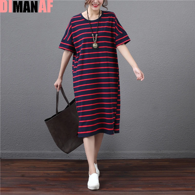 Женское хлопковое платье в полоску повседневное тонкое зеленого и красного