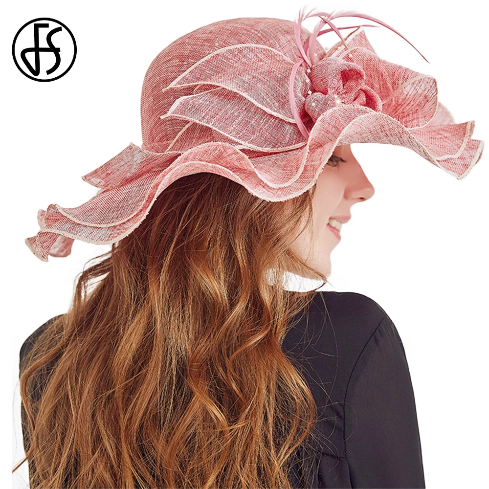 Женская шляпка с широкими полями FS в церковном стиле из хлопка и льна цветочным