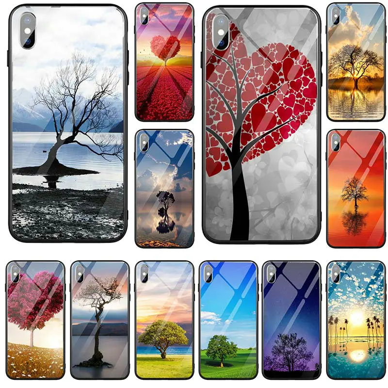 Сердце дерева поле Жесткий ПК ТПУ закаленное Стекло для iPhone 5 5s se 7 8 Plus мобильного