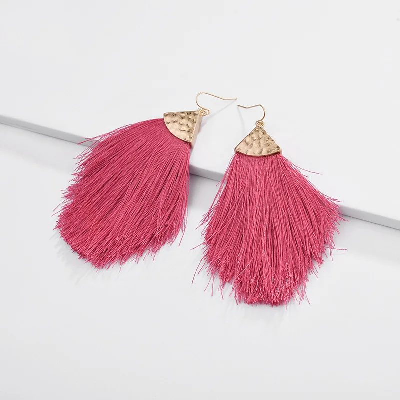 Earrings Hot Pink ZWPON богемные треугольные серьги с кисточками для женщин, модные геометрические весенние серьги, ювелирные изделия - Окраска металла: Earrings Hot Pink