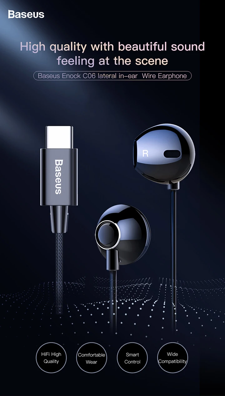 Baseus C06 usb type-c наушники стерео звук наушники с mi c для Xiaomi mi 9 8 se note 3 huawei p30 pro mate 20 pro Oppo Find X