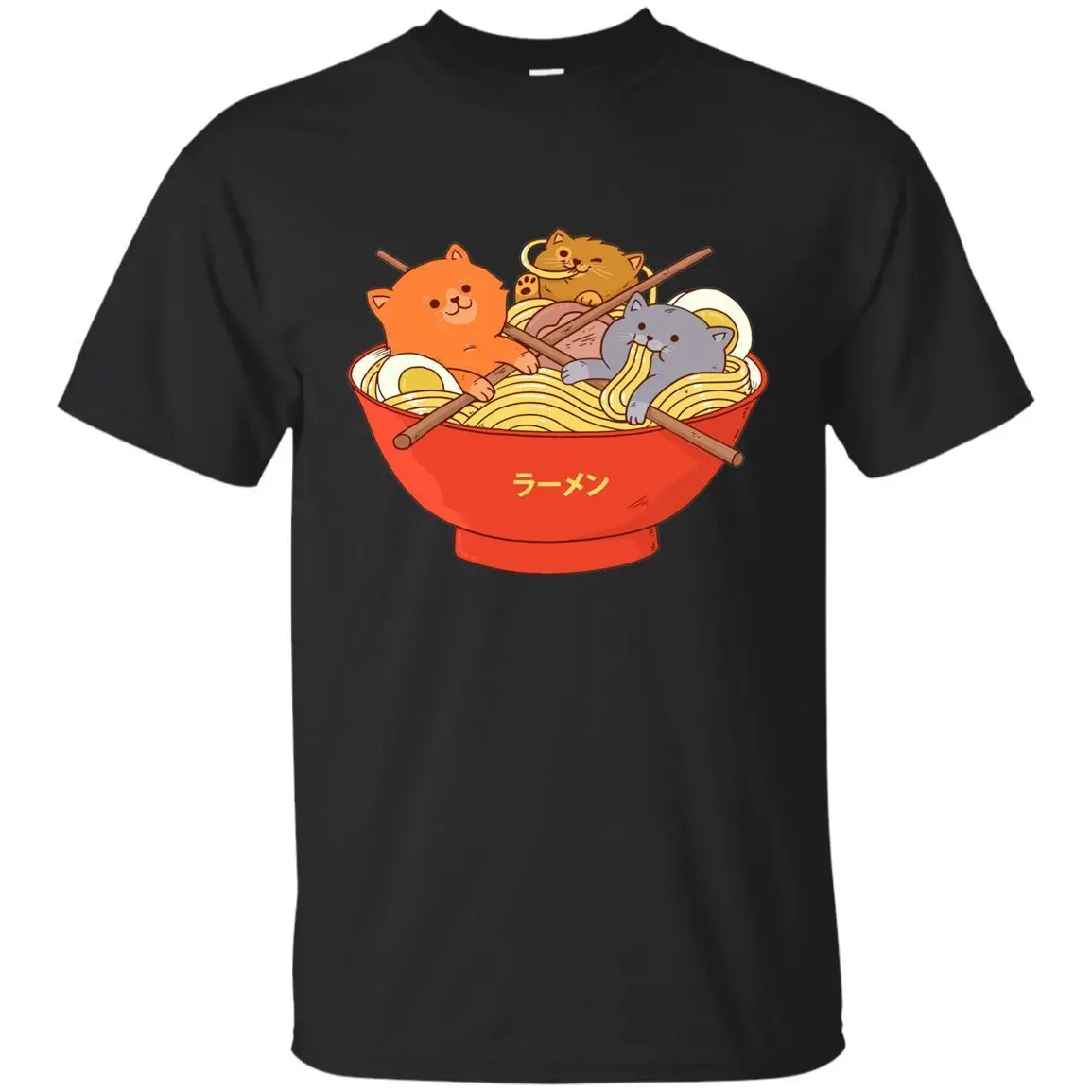 Kawaii аниме кошка рубашка Японская надпись Ramen noodles подарок для мужчин футболка