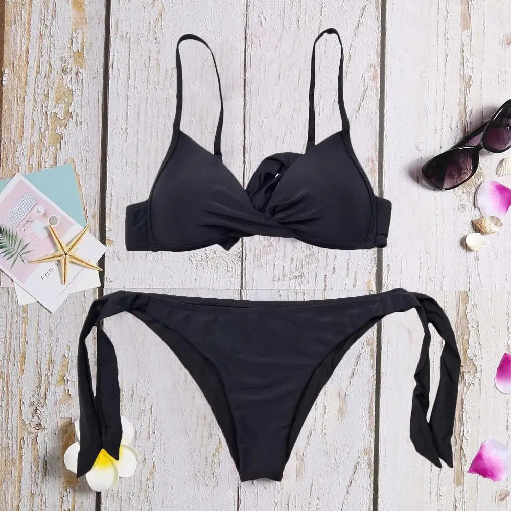 

Женский раздельный купальник, бикини, купальник, бандажный купальник, танкини, пляжные женские раздельные бикини с пуш-ап, однотонные J20 #