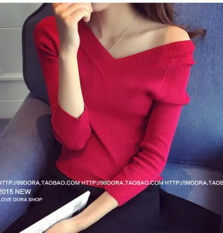 Cute Sweet Tops Women Autumn Basic Wear Off Shoulder Sweaters Orange White Black Red Knitted Pullover Short Crop Top | Женская одежда