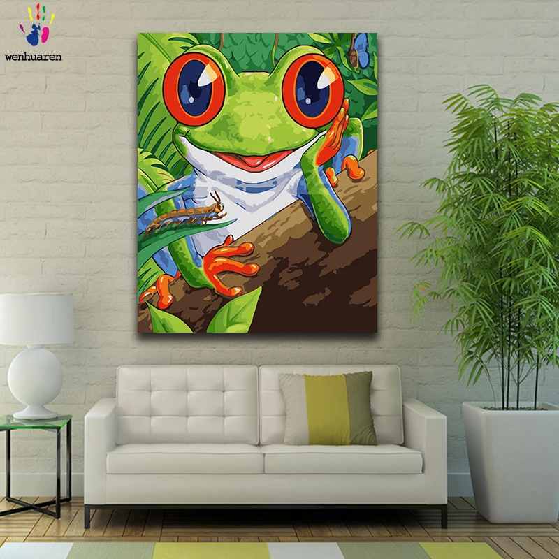 Diy colors by numbers picture painting with kits Frog Cartoon lovely Children's room decorative hanging pictures | Дом и сад