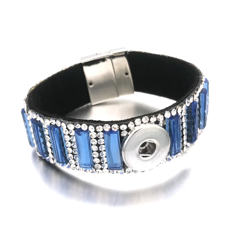 

Crystal Magnet 076 Rhinestones Leather Bangle Fit 18mm Snap Button Jewelry Charm Bracelet For Women Teenagers Gift 20cm
