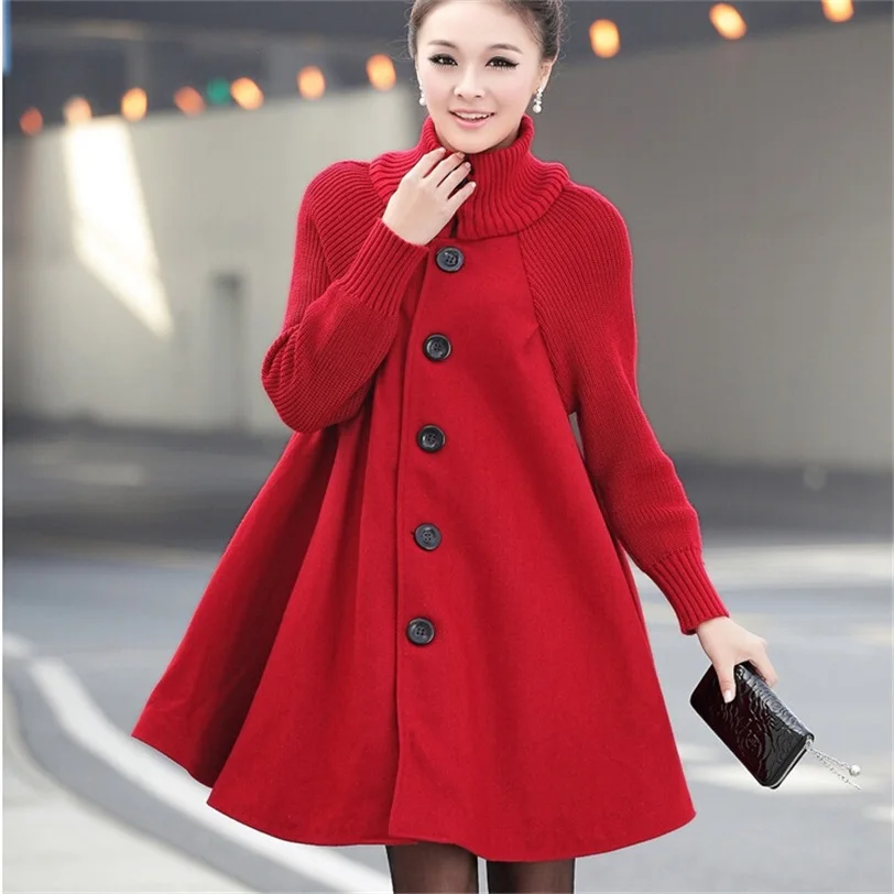 

Autumn and winter new Korean version of the large size women in the long loose woolen cloth coat cloak Woolen trench coat AL03