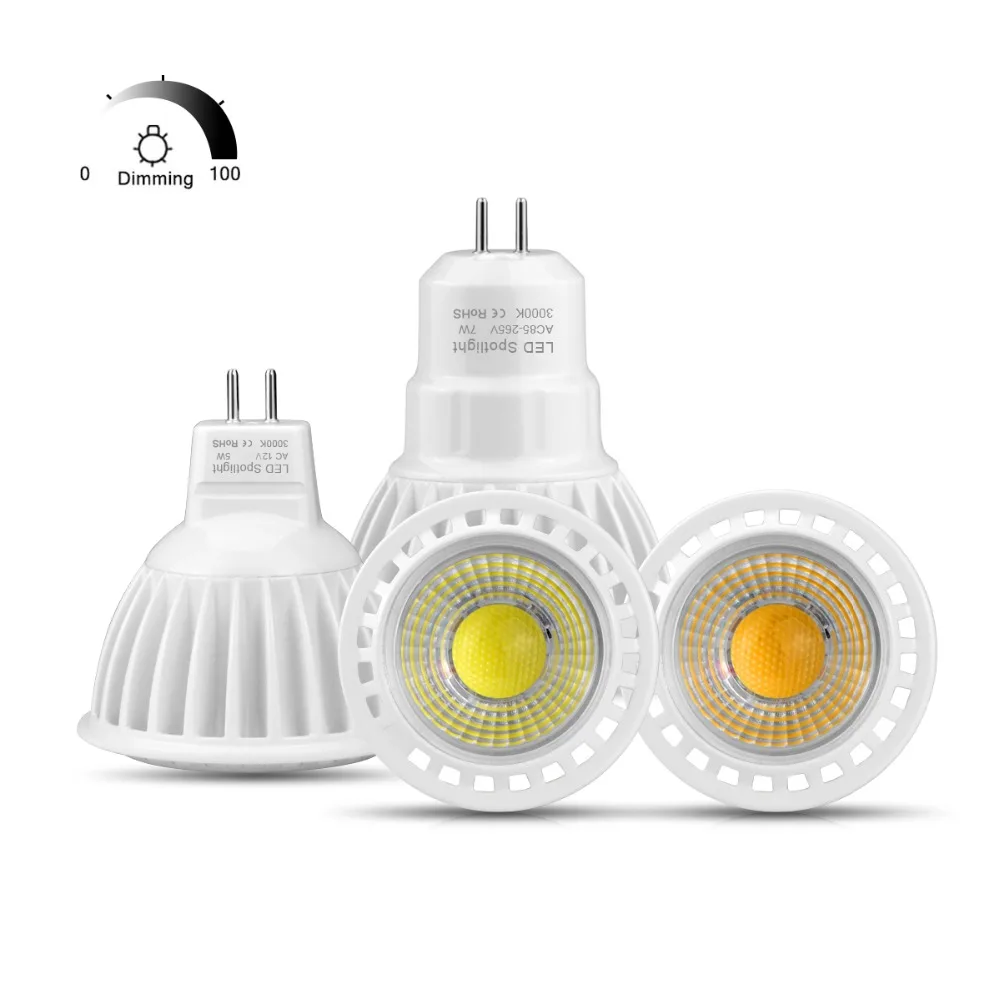 MR16 LED 12V AC/DC точечная лампа GU 5 3 диммируемая GU5.3 COB 110V 220V 3W 5W 7W прожектор AC 85 V 265