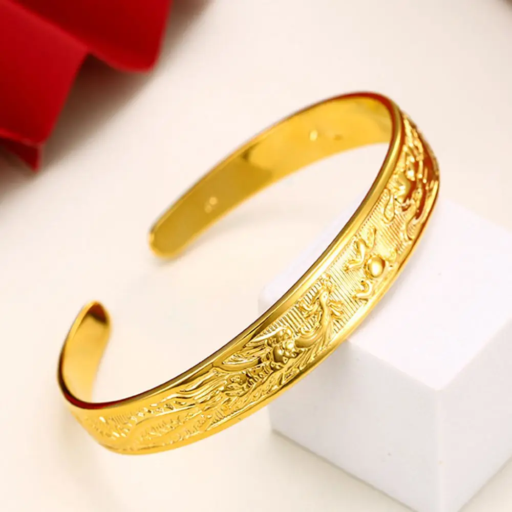 

Cuff Bangle Dragon Phoenix Womens Bangle Yellow Gold Filled Fashion Bracelet Jewelry