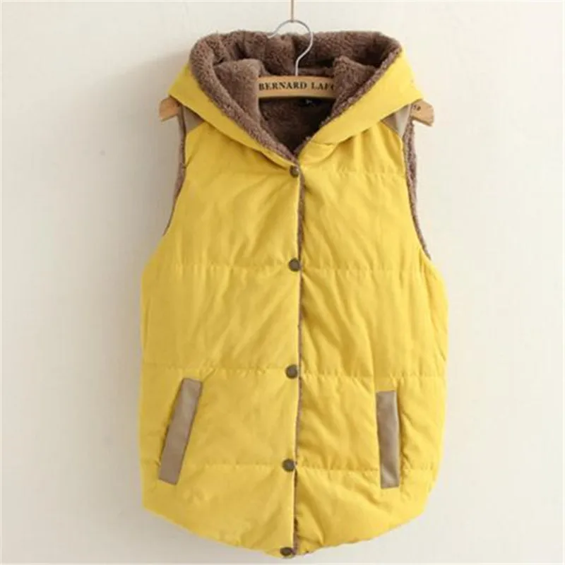 

Nice Women Spring Coat Autumn Waistcoats Length Jacket Hooded Thick Cotton Coat Warm Velvet Sleeveless Vests Female Plus Size