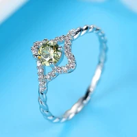 beiver creative inlaid round green zircon ring for woman electroplating white gold color fresh cute sweet wedding party jewelry