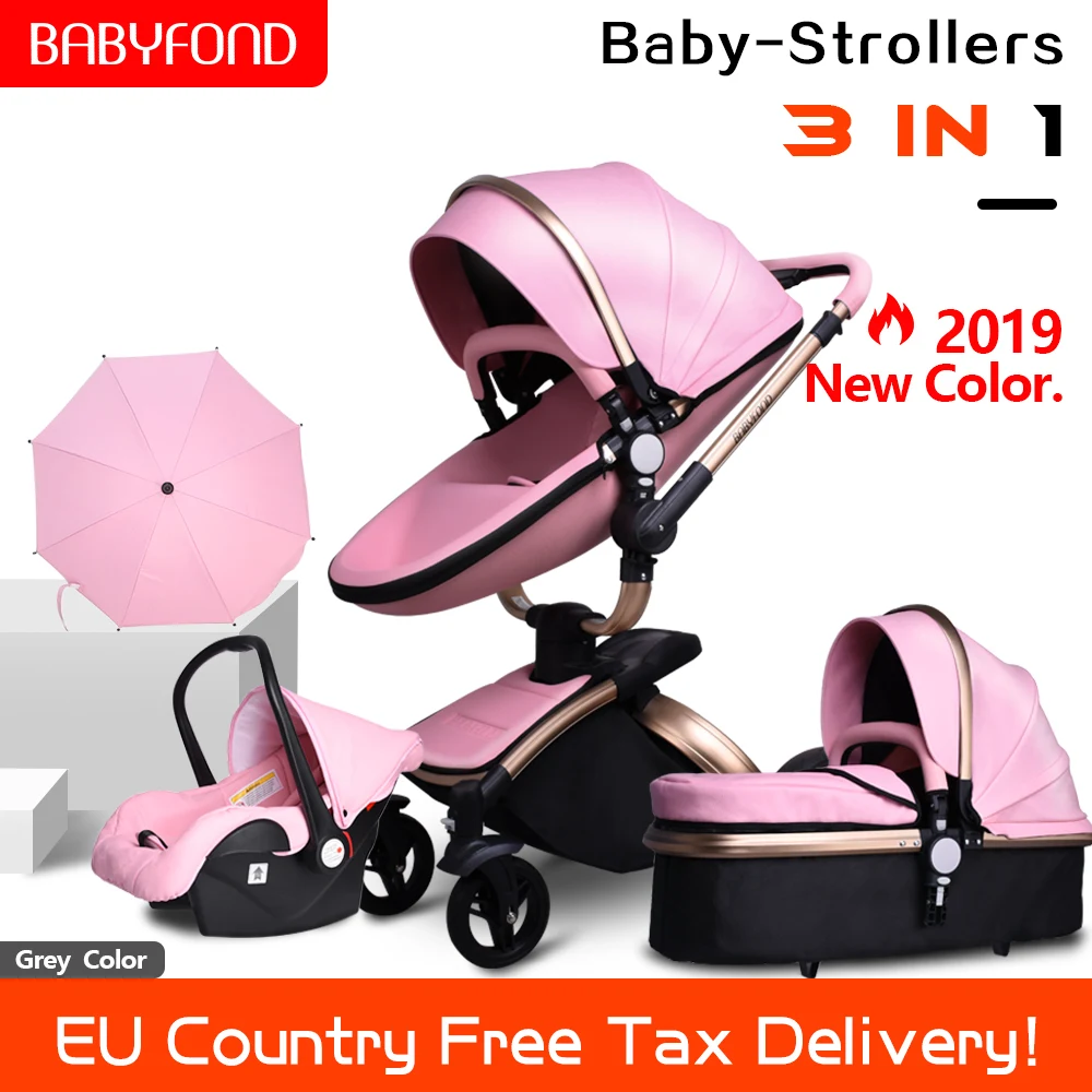 Babyfond 3 в 1 детская коляска из искусственной кожи с двусторонними амортизаторами, детская тележка для автомобиля, тележка в европейском стиле с бесплатным зонтиком в подарок