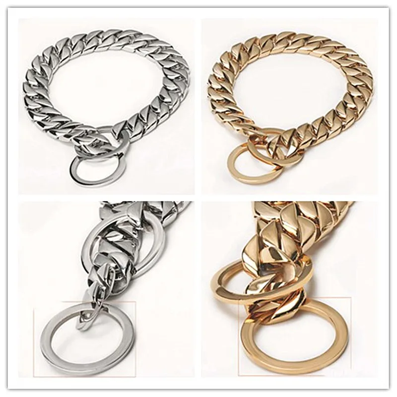 

Granny Chic 15mm wide 12-30inch Gold Tone Silver color Gold Curb Cuban Rombo Link 316L Stainless Steel Dog Chain Collar