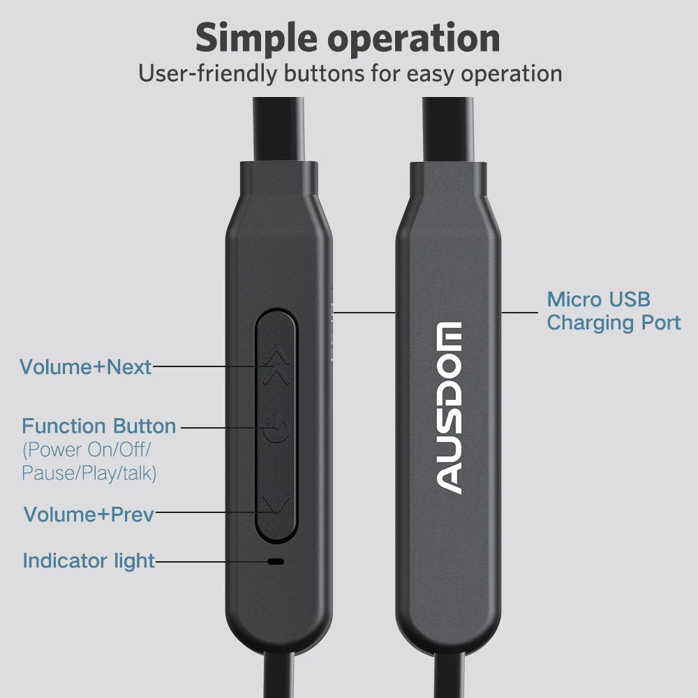 AUSDOM S5 Sport Wireless Bluetooth Earphone Headset Lightweight Magnetic Neckband Bluetooth Headphones Earbuds With Carry Bag