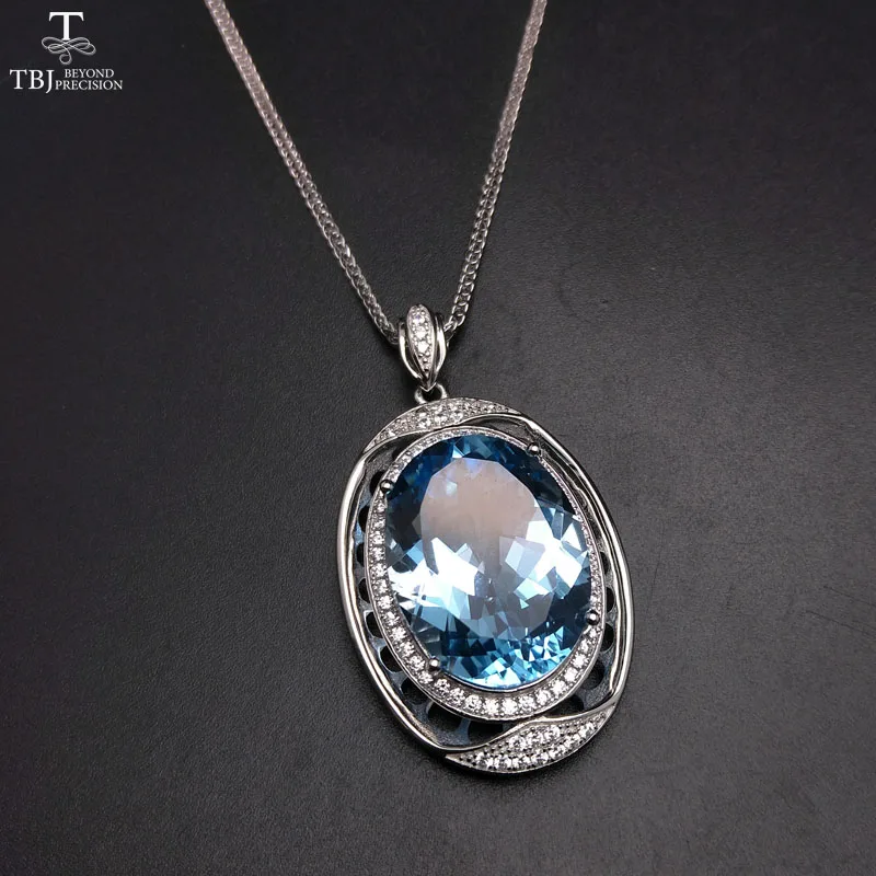 

TBJ,Extra Big luxury natural Blue topaz pendant with chains in 925 sterling silver gemstone fine jewelry for women with gift box