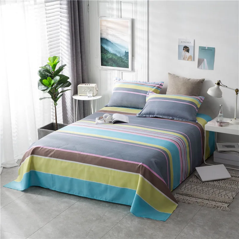 Color Stripe Pattern Duvet Cover Flat Bed Sheets +Pillowcase Super King Queen Full Twin 5 Size Bedding Set 4Pcs | Дом и сад