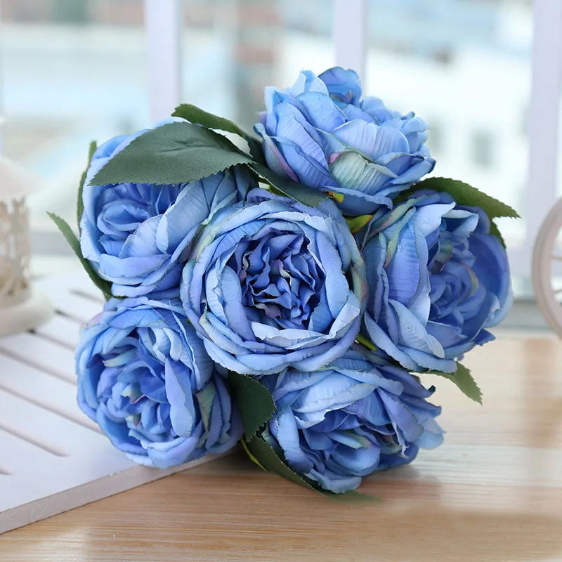Blue YO CHO 6 головок Роза из искусственного шелка Цветок Белый пион красная роза маленький букет для дома вечерние свадебные украшения свадебные искусственные цветы - Цвет: Blue