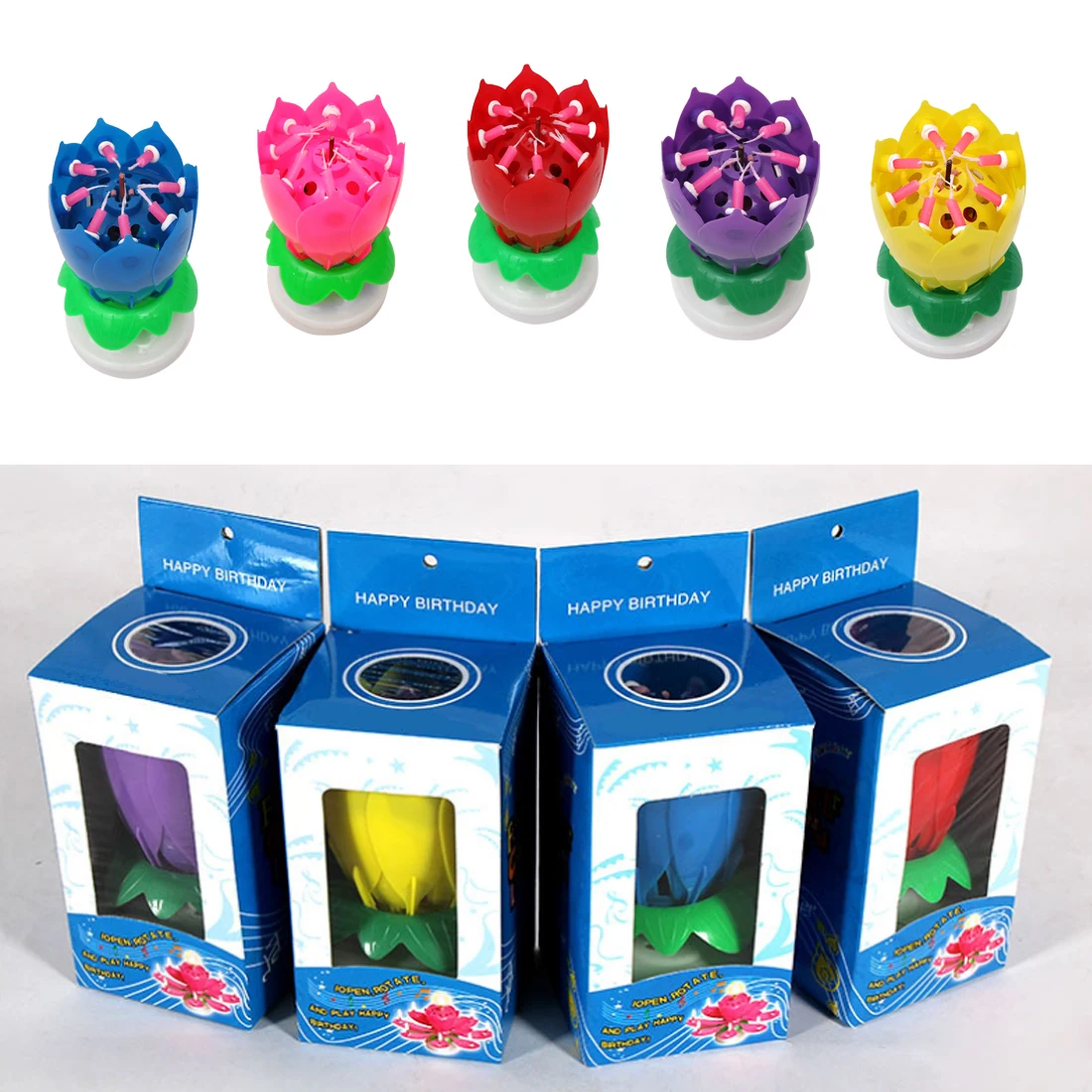 

Birthday Candles Beautiful Musical Lotus Flower Happy Birthday Party Gift Rotating Lights Decoration 8 Candles Lamp