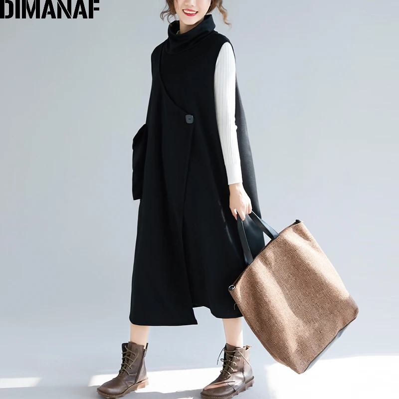 DIMANAF размера плюс женские длинные платья зимние элегантные Vestidos без рукавов
