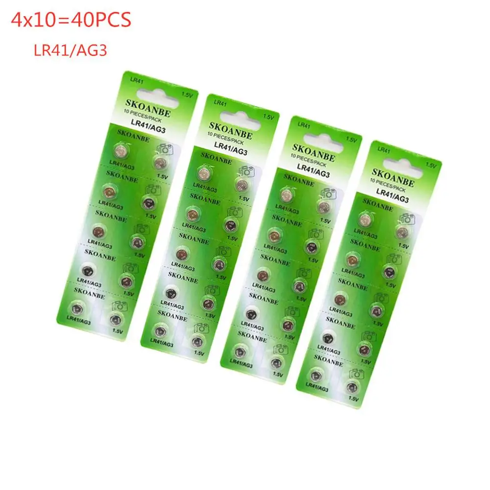 Зеленый Новый 40 шт AG3 1 55 V кнопки батареи Литий ионные часы 392 LR41 192 L736 SR736 V36A цепь