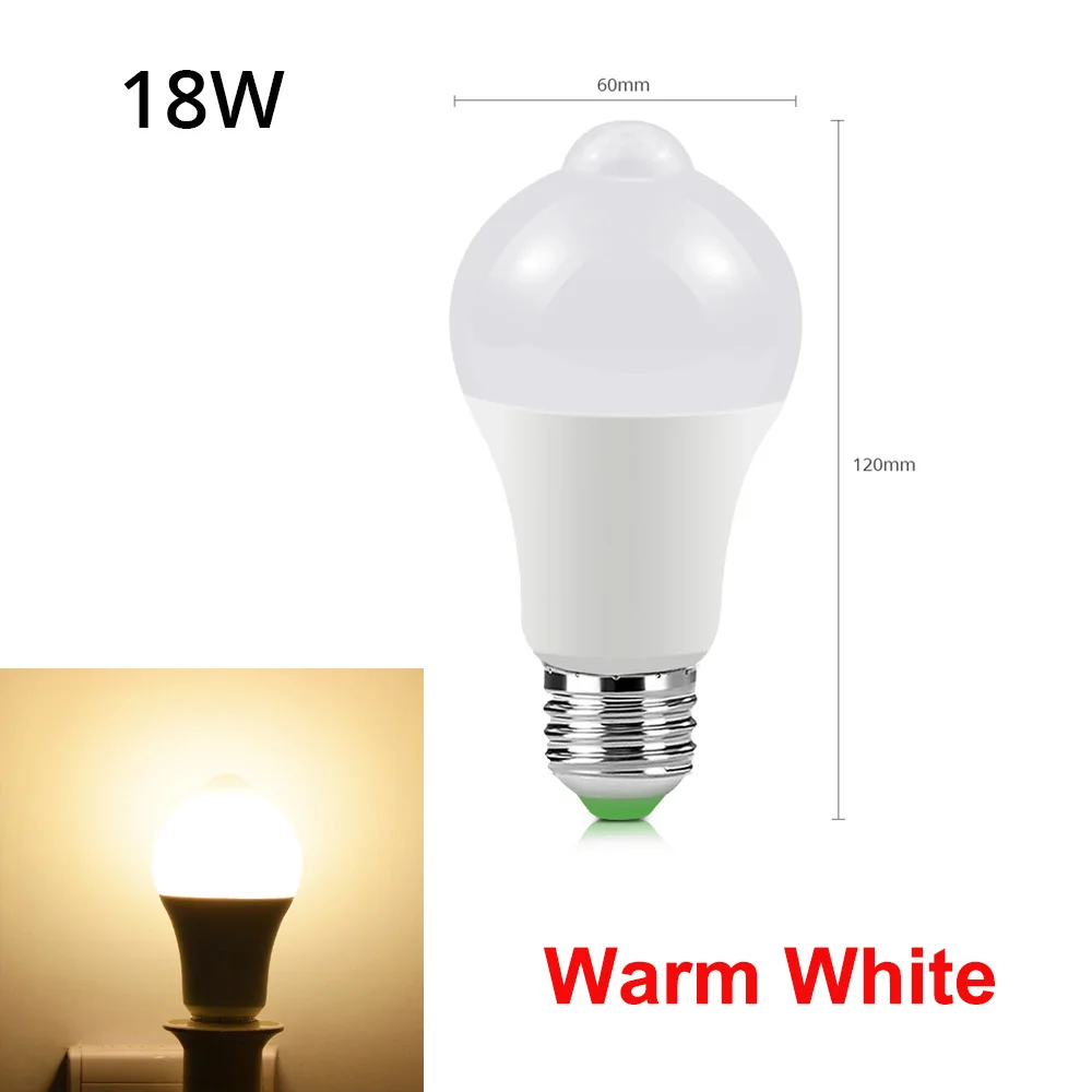 18W Warm White 12 Вт, 18 Вт, датчик движения, светодиодный светильник для лестничных коридоров, 110 В, 220 В, для прохода, дверного проема, инфракрасный, индукционный, светодиодный, Ночной светильник, Сенсорная лампа - Испускаемый цвет: 18W Warm White
