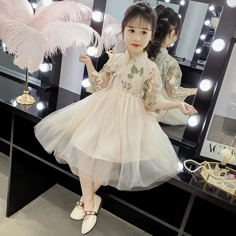 2019 Spring New Girls Dress Embroidery Chinese Style Kids Princess Dresses For Children Party 4-14 Years | Детская одежда и обувь