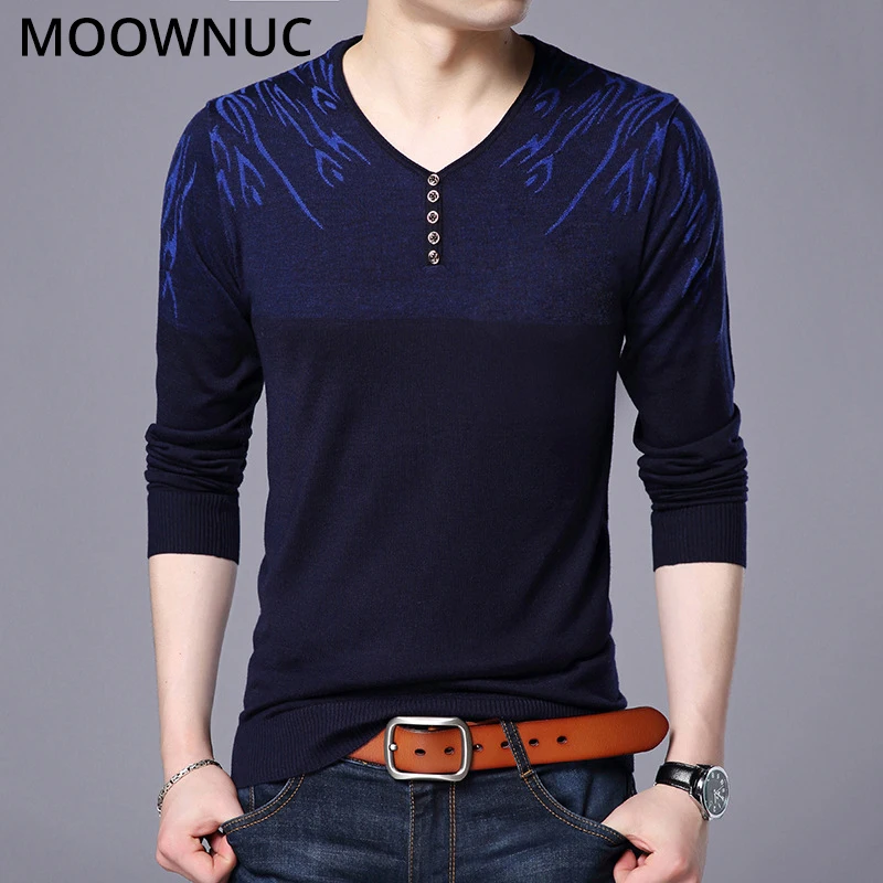 

Men Sweaters Fashion Autumn Homme Pullover Slim Keep Warm Spring Smart Casual Male Sweaters Bottoming shirt V-Neck MOOWNUC MWC