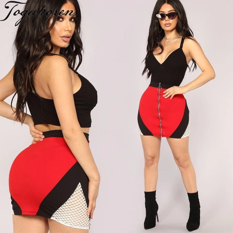 Women Sexy Zipper Patchwork Skirt High Waist A Line Package Hip Lady 2018 Summer Mini Skirts | Женская одежда