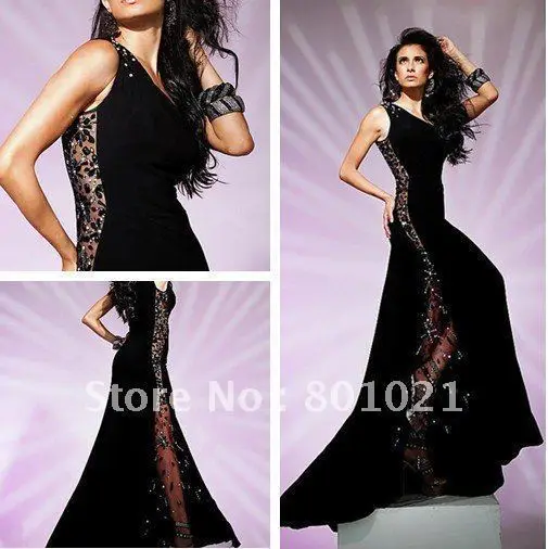 Фото Free Shipping/Great Design A-line One Shoulder Sparkling Beadwork Black Prom Gown | Свадьбы и торжества