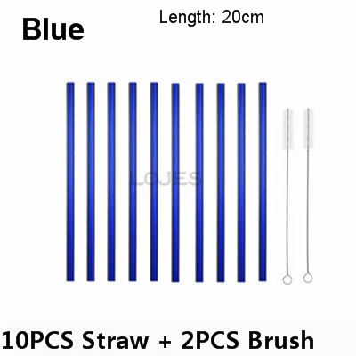 blue 10 шт Ручная работа стеклянная соломка с 2 шт чистящей щеткой экологически чистые бытовые стеклянные прямые трубы Tubularis храп кусок трубки - Цвет: blue