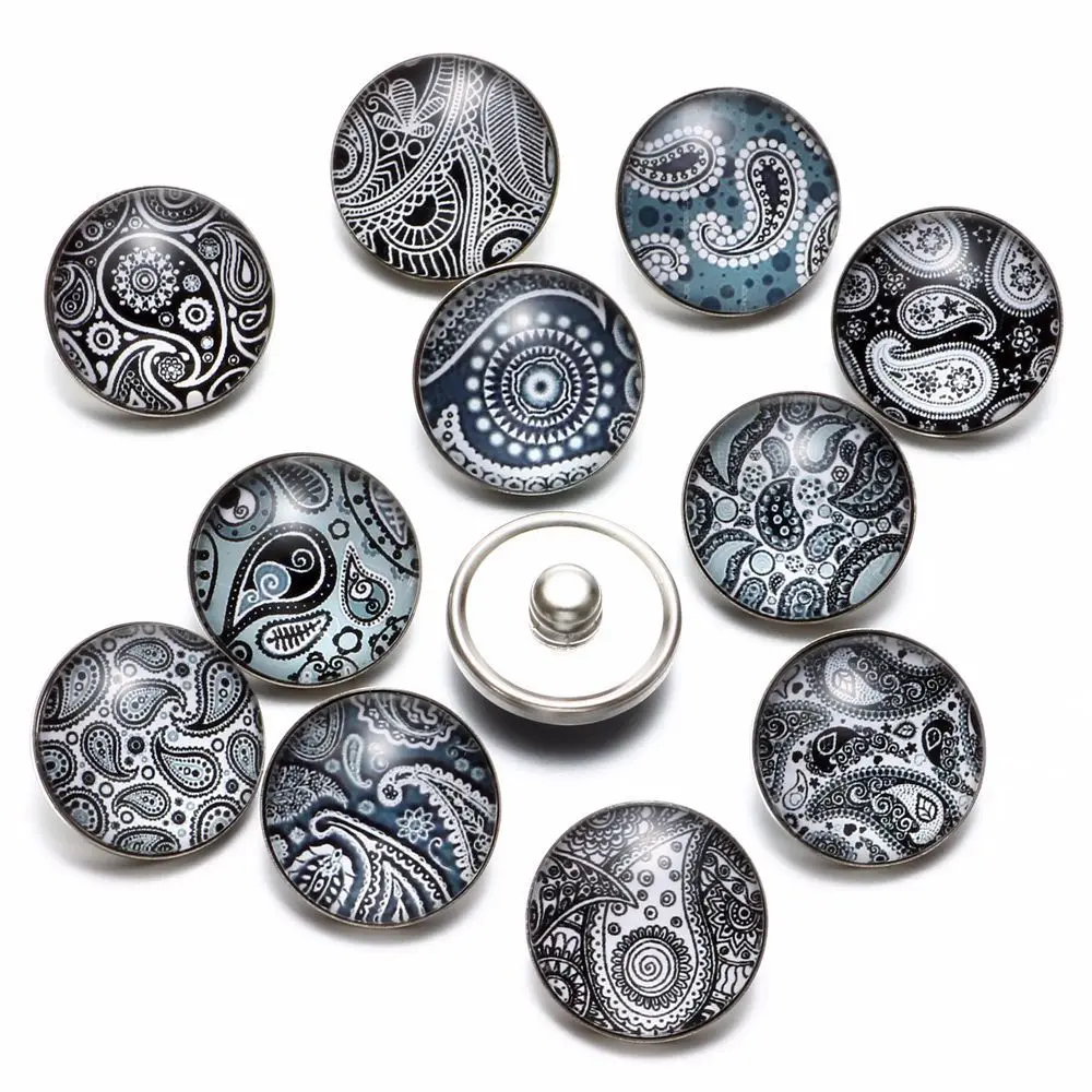 12 шт./лот черный и белый тема Пейсли элемент узор 18 мм кнопки Талисманы для