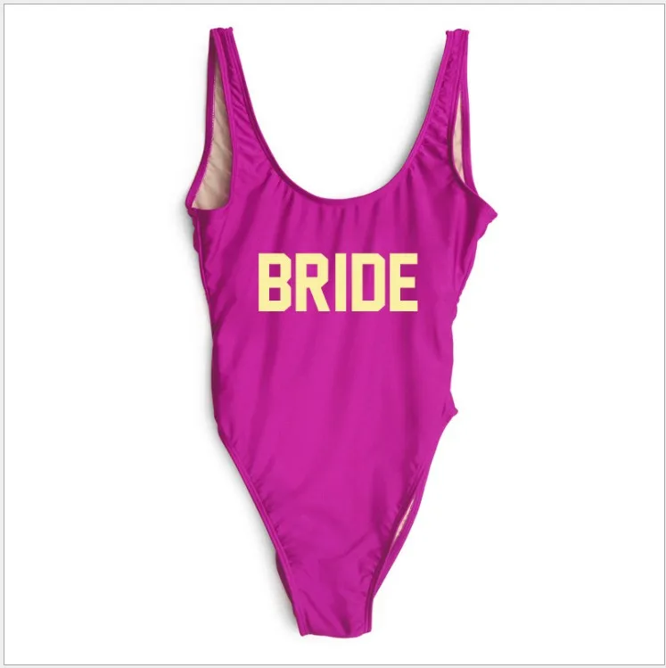 purple bride 5 шт., Свадебный купальник для невесты, подарок для невесты, команда невесты, с буквенным принтом, женский купальный костюм, вечерние костюмы холостяка - Цвет: purple bride