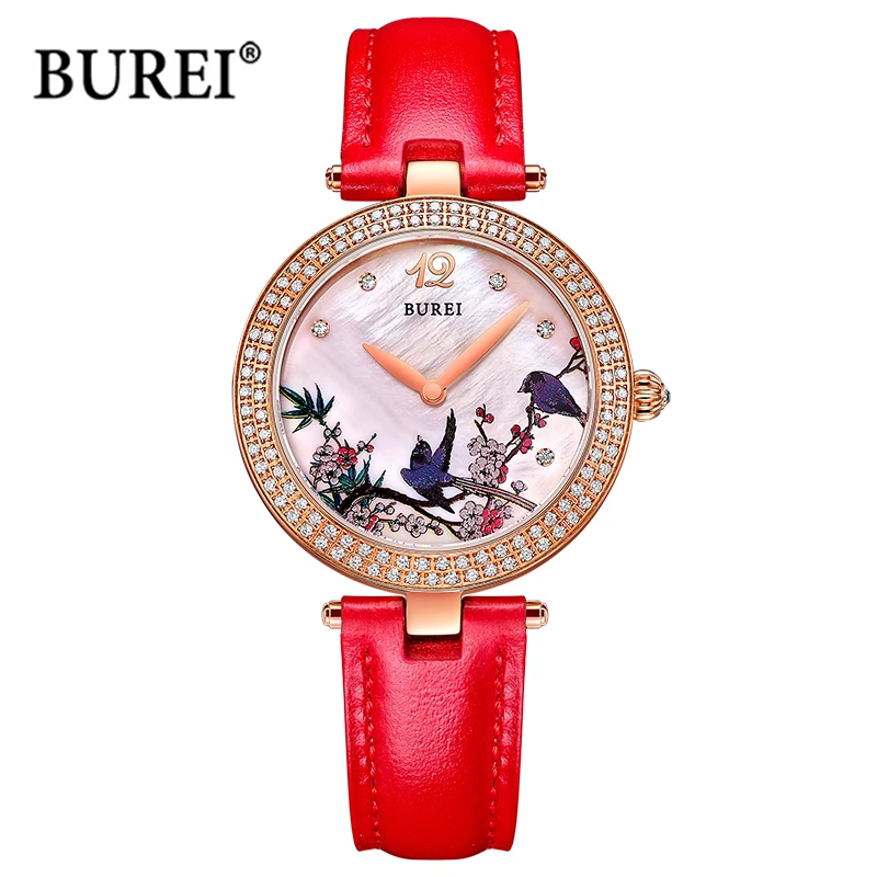 BUREI Brand Women Fashion Watches Ladies Luxury Waterproof Leather Bracelet Casual Quartz Wristwatch Clock Relogio Feminino 2022