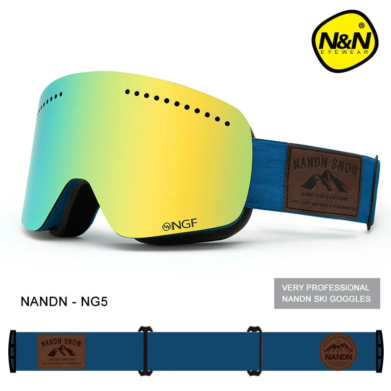 NANDN лыжные очки двойные UV400 Анти-туман большие Лыжные маски очки для мужчин и женщин Снег Сноубординг очки многофункциональные лыжные очки - Цвет: Blue Gold
