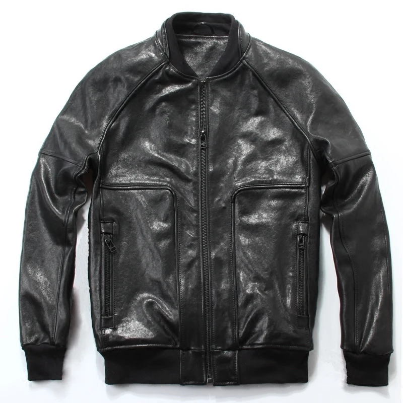 

Mens Sheepskin Genuine Leather Jacket New Popular Men Sheep Skin Motorcycle Jackets