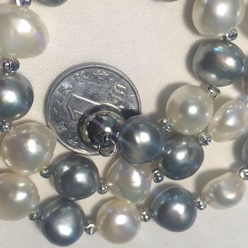 Natural 8-9MM Baroque Freshwater Pearl Necklace White Grey Shaped magnet clasp |