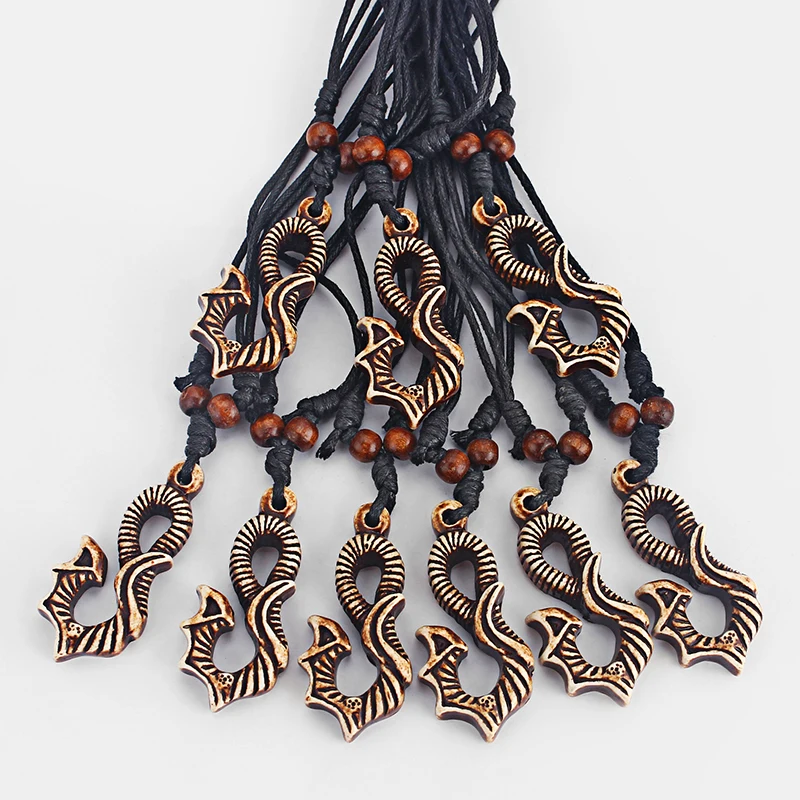 12pcs Fashion Imitation Bone Maori Fish Hook Pendant Necklace Jewelry Yak Hawaiian Handmade Accessories Gifts For Friends | Украшения и