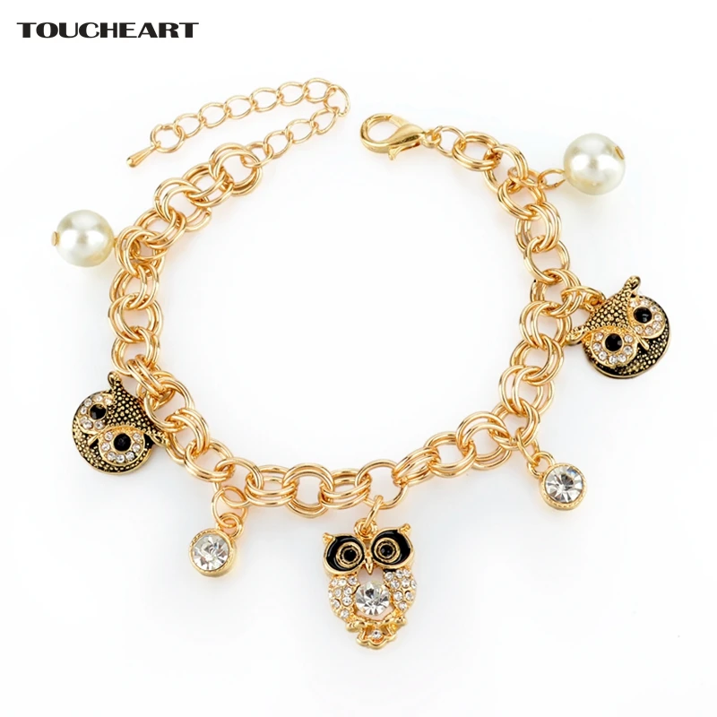 

TOUCHEART Charm White Pearl Owl Bracelets &Bangles For Women Gold Jewelry Crystal Stainless Steel Adjustable Bracelet SBR160025