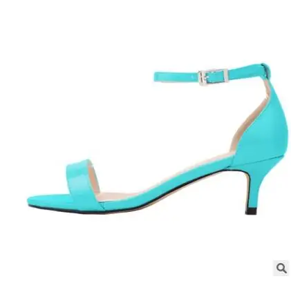 light blue patent Loslandifen/женские босоножки из искусственной кожи с ремешком на щиколотке и пряжкой; модные пикантные женские офисные босоножки на высоком каблуке; большие размеры 35-42 - Цвет: light blue patent