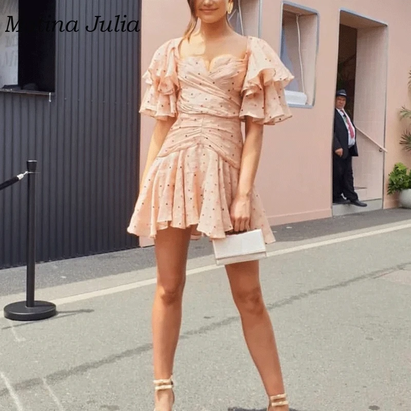 Motina Julia 2019 сексуальное вечернее платье в горошек с принтом женское мини летнее